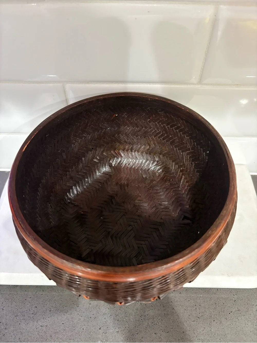 Japanese Ikebana Bamboo Handwoven Brown Decorative Basket Bowl